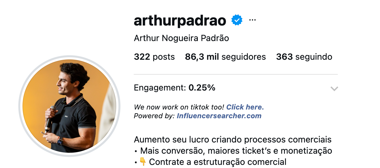 Perfil @arthurpadrao no Instagram: 86,3 mil seguidores