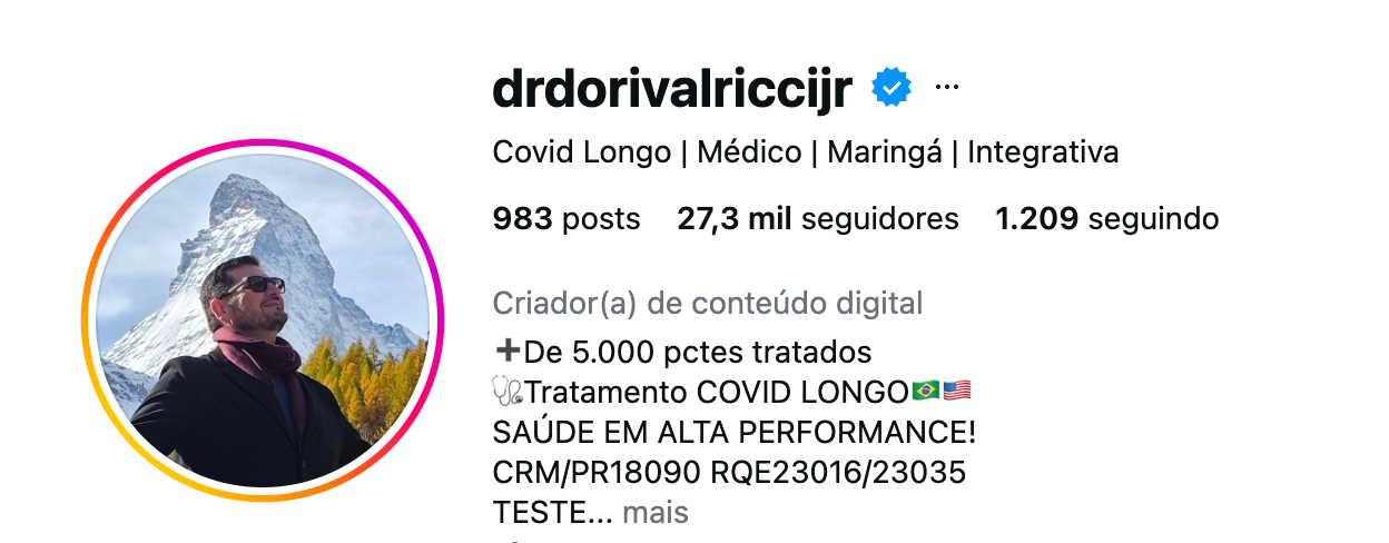 Perfil @drdorivalriccijr no Instagram